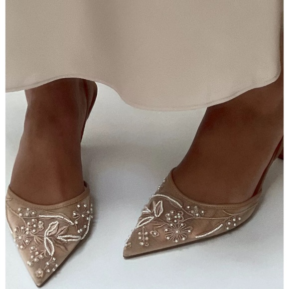 Zara Embroidered Mesh Slingback Heels NWT - Picture 2 of 7